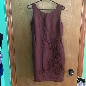 Donna Morgan | brown linen blend embroidered sleeveless dress | size 6
